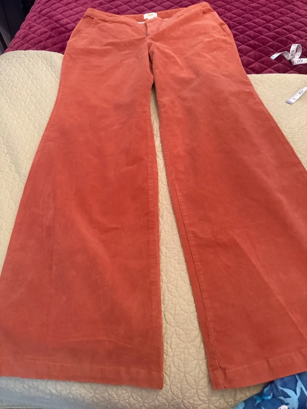 Maeve Anthropologie Wide-Leg Thin Corduroy Trousers US 16 Orange NWOT - Picture 6 of 11
